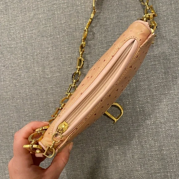 RARE Dior by Galliano Ostrich Saddle Bag in Pink - Picture 11 of 12